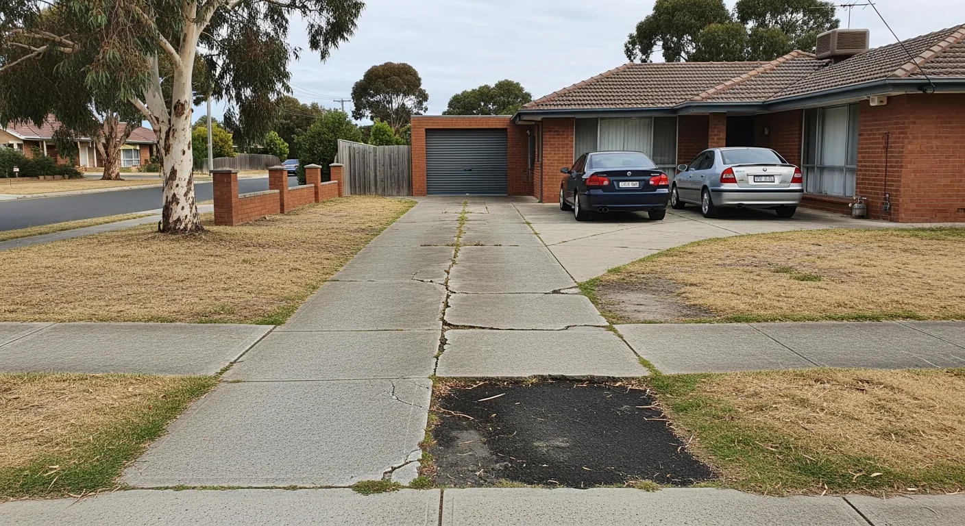 Before — Cracked 1990s driveway replaced, Kurunjang