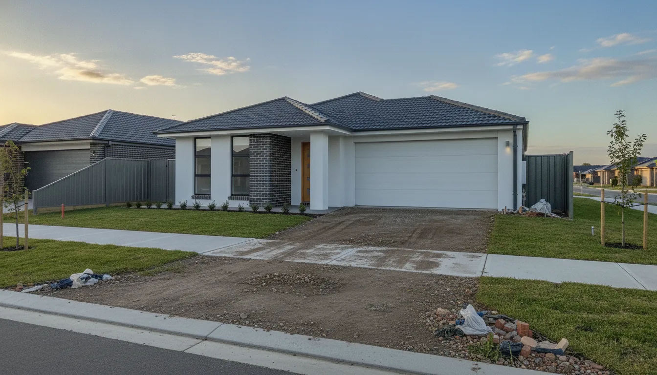 Before — Black Onyx exposed aggregate driveway on a new Melton estate home